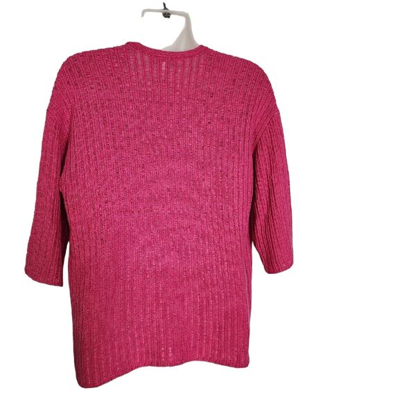 Chico's Womens Cardigan Sweater Size 0 Small Pink Elbow Sleeve Knit Ribbed Open - Picture 2 of 9